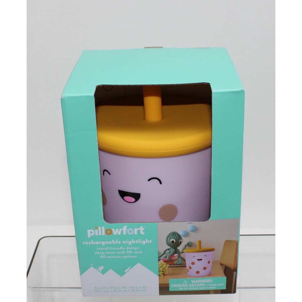 Pillowfort‎ Boba Tea Rechargeable Nightlight Purple Yellow Silicone Sleep Timer